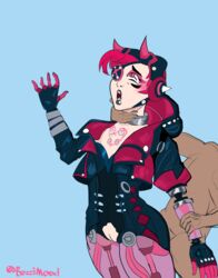 apex_legends cyberpunked_wattson pink_eyes red_hair sex wattson_(apex_legends)