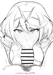 :>= blush censored fellatio gatyo_5 hair_ornament heart-shaped_pupils looking_at_viewer monochrome nintendo pyra short_hair sketch sucking tiara xenoblade_(series) xenoblade_chronicles_2