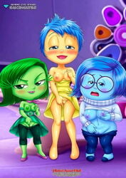 3girls bbmbbf big_breasts blue_eyes blue_hair blue_skin diamond_level disgust_(inside_out) disney female female_only green_eyes green_hair green_skin inside_out joy_(inside_out) multiple_girls nipples palcomix pants_down pietros_secret_club pixar presenting presenting_breasts presenting_pussy pussy sadness_(inside_out) seductive seductive_smile shy vagina