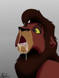 2019 black_nose bodily_fluids clyde_wolf cum cum_in_mouth cum_inside digital_media_(artwork) disney felid feral fur genital_fluids hair hi_res kovu lion male male_only mammal open_mouth pantherine simple_background sketch solo teeth the_lion_king the_lion_king_ii:_simba's_pride tongue