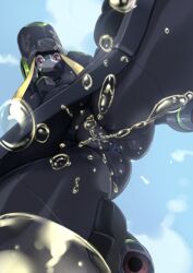 1girls anus ass darling_in_the_franxx genista looking_at_viewer looking_down mecha peeing pochincoff pov pussy robot sky solo solo_female uncensored upskirt urine worm's-eye_view