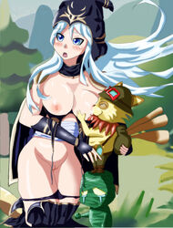 amumu ashe_(league_of_legends) blush breast_sucking breastfeeding breasts closed_eyes large_breasts league_of_legends pussy riot_games size_difference smaller_male sucking teemo white_hair