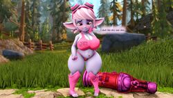 1girls 3d big_ass big_breasts chubby clothing female female_only huge_breasts league_of_legends partially_clothed piercing purple_skin riot_games short_hair shortstack text thick_thighs thordersfm tristana white_hair wide_hips yellow_eyes yordle