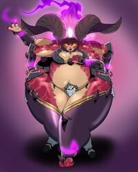 1boy 1girls 4_arms bbw belly between_thighs blush darksiders demon dis_(darksiders) gauntlets horns large_ass large_breasts plump tagme thorns wide_hips