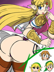 ass big_ass breath_of_the_wild link nintendo princess_zelda skirt_lift super_smash_bros. teasing the_legend_of_zelda the_wind_waker thick thong toon_link wind_waker yinseiryu zelda_(a_link_between_worlds)