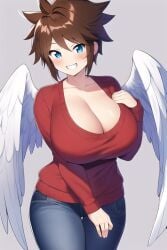 ai_generated angel angel_wings blue_eyes brown_hair female genderswap_(mtf) kid_icarus kid_icarus_uprising milf nai_diffusion nintendo pit pit_(kid_icarus) rule_63 stable_diffusion