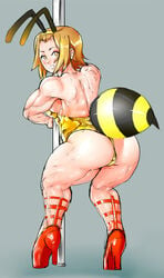 bee_costume biceps big_ass big_breasts big_butt high_heels honey_bee_inn human human_only k-on! keigi_(artist) leotard muscles muscular muscular_back muscular_female muscular_thighs pumps ritsu_tainaka_(k-on!) stripper stripper_pole