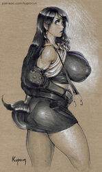 1girls alternate_breast_size ass big_ass big_breasts breasts cleavage female female_only final_fantasy final_fantasy_vii kupocun large_breasts monochrome sketch solo text thick_thighs thigh_gap tifa_lockhart watermark wide_hips