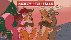 16:9 4_fingers age_difference anthro antlers balls black_nose bottomwear breasts brother brother_and_sister brown_body brown_fur brown_hair brown_tail canid canine cervid christmas christmas_tree closed_eyes clothed clothing crossdressing english_text erection eyebrows eyewear female fingers fox frag fur furfragged game_over gameplay_mechanics genitals gift glans glasses gloves_(marking) grin group hair half-closed_eyes hat headgear headwear heart hi_res holiday_message holidays horn hug humanoid_genitalia humanoid_penis inside liberty long_hair looking_at_another looking_at_partner male male/male mammal markings mostly_nude multicolored_body multicolored_fur multicolored_tail narrowed_eyes navel nipples nude older_male open_mouth open_smile orange_body orange_fur orange_tail penis pink_body pink_fur pink_tail ring sibling sino sister skirt smile standing straight text tree unnamed_old_deer_(furfragged) younger_male