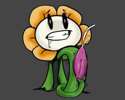 1boy 5:4 animal_genitalia black_sclera bodily_fluids cum drooling flora_fauna flower flowey_the_flower genital_fluids genital_slit male male_only masturbation penis plant saliva skeles slit solo source_request squishyboiedits undertale video_games young