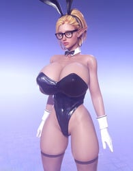 1girls 3d bimbo bowtie bunny_ears bunnysuit cleavage detached_collar elf eyeshadow female glasses gloves hoop_earrings huge_breasts lipstick makeup nina_(shassai) shassai stockings tagme voluptuous wrist_cuffs