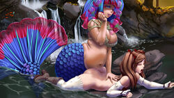 1boy 1futa anal ass big_ass big_breasts breasts cleavage dickgirl femboy from_behind futa_on_male futanari futanari_mermaid girly hiro_(tales_of_androgyny) large_breasts majalis male mermaid mermaid_(tales_of_androgyny) monster_girl pregnant pregnant_futa tales_of_androgyny trap