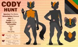 ass balls cody_hunt_(character) foreskin fur genitals green_eyes grey_body grey_fur humanoid_genitalia humanoid_penis male mammal marten model_sheet mustelid musteline orange_body orange_fur paws penis pine_marten scarletmurr scarletsocks simple_background slightly_chubby smile solo