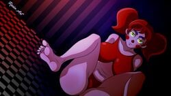 1girls artidemonboy baby_(fnafsl) bare_legs bare_shoulders bare_thighs barefoot big_breasts blue_eyebrows bra checkered_floor circus_baby circus_baby_(fnaf) feet female female_focus female_only five_nights_at_freddy's foot foot_fetish glowing_eyes green_eyes legs_apart panties pigtails racso_art red_cheeks red_hair red_nose rosy_cheeks sister_location solo solo_female tagme thick_thighs thighs tied_hair toes underwear white_body white_skin