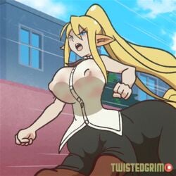 1girls 2d 2d_animation animal_ears animal_tail animated animated_gif big_breasts bouncing_breasts breasts centaur centauress centorea_shianus female female_only large_breasts monster_girl monster_musume_no_iru_nichijou patreon see-through_clothing solo taur twistedgrim