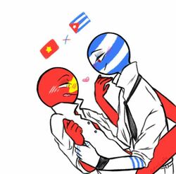 2boys :p black_necktie blush countryhumans cuba_(countryhumans) cuban_flag gay licking_lips necktie open_shirt red_skin simple_background smile tagme vietnam_(countryhumans) vietnamese_flag white_background yaoi