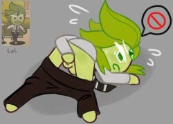 blush confused cookie_run cookie_run_kingdom cookie_run_ovenbreak covering on_hands_and_knees pants_falling_down refusing_sex saying_no sodastik wind_archer_cookie