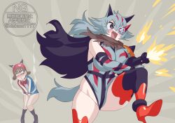 blush breasts gloves gun heels kamen_rider kamen_rider_zeztz_(series) leotard long_socks monster_girl nem_(kamen_rider_zeztz) otokam1117 socks tagme tail thighs tokusatsu wolf_ears wolf_girl