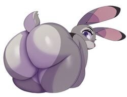 1girls anthro ass big_ass big_ears bottomless bubble_butt butt_crack clothed clothing cropped_image disney edit female female_only fluffy fluffy_tail fur furry grey_body grey_fur highres huge_ass judy_hopps lagomorph looking_back open_mouth presenting presenting_hindquarters purple_eyes simple_background solo solo_female sssonic2 teeth thick_thighs white_background wide_hips zootopia