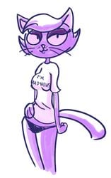 bremen_avenue_experience clothing domestic_cat felid feline felis female fur jessica_(bae) mammal panties purple_body purple_fur shirt tagme the_bremen_avenue_experience topwear underwear