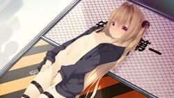 blonde_hair golden_darkness long_hair mogu naked_shirt navel pussy_juice red_eyes signed to_love-ru to_love-ru_darkness waifu2x