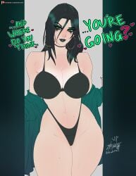 1girls shinda292 marvel marvel_comics marvel_rivals hela_(marvel_rivals) hela black_hair dark_hair long_hair undressing undressing_self breasts huge_breasts breasts_bigger_than_head underwear underwear_only thick_thighs toned curvy curvy_figure looking_at_viewer work_in_progress hoop_earrings hoop_earrings_oversized english english_text text talking_to_viewer smiling smiling_at_viewer seductive seductive_smile seductive_eyes heart-shaped_pupils hearts_around_head heart abs female_abs hi_res highres artist_name artist_signature tagme female_only female solo_female solo female_focus