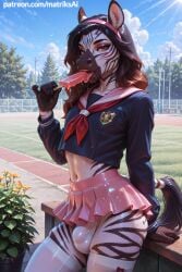 anthro femboy male penis cock girly zebra ai_generated matriksai cute cute_face seductive seductive_look seductive_eyes seducing lollipop licking_lollipop