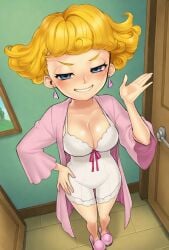 anonemus1 suzie_kokoshka fusionfall hey_arnold! nickelodeon 1girls female female_only solo solo_female blue_eyes blonde_hair curly_hair ai_generated blush hand_on_hip indoors