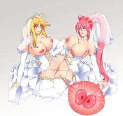 2girls arm_support blonde_hair blue_eyes blush breast_grab breasts breasts_out clothed_sex collarbone commission couple cross-section dress eye_contact fate_testarossa female_fertilization fertilization flower flower_on_head grabbing hair_between_eyes hair_ornament hand_on_another's_leg impregnation large_breasts leaning_back lingerie lipstick long_hair looking_at_another lyrical_nanoha mahou_shoujo_lyrical_nanoha mahou_shoujo_lyrical_nanoha_strikers makeup multiple_girls naughty_face navel nipples ovum pink_hair red_eyes shiny shiny_skin signum smile sweat tagme thighhighs tribadism uncensored underwear veil wedding_dress wife_and_wife yuri