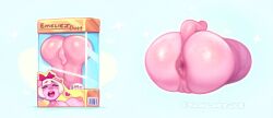 1girl animal_ears anus artificial_vagina breasts colored_skin commentary cyancapsule emelie_(cyancapsule) english_commentary fleshlight furry furry_female large_breasts nipples onahole open_mouth original package pig_ears pig_girl pig_tail pink_skin pussy sex_toy tail toy_packaging