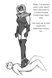 1female 1girls 1boy 1girl 1boy1girl 1girl1boy female male female/male male/female adult adult_female boot_fetish boots clothes knee_boots kneehigh_boots leather leather_boots tall_boots long_legs femdom dominatrix dominant dominant_female malesub submissive_male cfnm clothed_female_nude_male celera_prime monochrome black_and_white stepped_on stepping_on_male stepping_on_chest blonde_hair blonde_female blonde blonde-haired_female blonde_hair_female blonde_blazer dispatch_(game) thighs thighhighs thigh_highs thigh_boots thighhigh_boots gloves leotard cape mask domino_mask caption text femdom_caption english_text