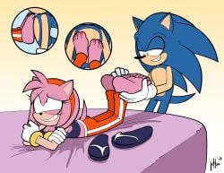 absurdres admiring_feet amy_rose anthro barefoot bed blue_fur cute_couple cute_feet feet feet_on_chest feet_together female flip_flops foot_fetish foot_fetish_validation foot_focus foot_play foot_rub foot_worship footwear_removed green_eyes highres holding_another's_foot holding_feet imminent_foot_worship imminent_footjob imminent_tickling lettuce_(artist) loving_couple mobian mobian_(species) mobian_hedgehog on_bed pink_fur pink_toenail_polish presenting_feet romantic_couple rubbing_feet sandals showing_feet soles sonic_(series) sonic_the_hedgehog sonic_the_hedgehog_(series) tail teasing tickle_fetish tickling tickling_feet ticklish_feet ticklish_female toes touching_another's_feet touching_feet
