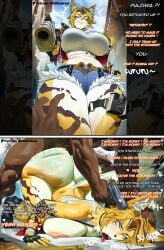 ai_assisted ai_generated anthro anthro_focus comic dark-skinned_male dark_skin doggy_style doggystyle firearm furry grabbing_head gun instant_loss instant_loss_2koma interracial interspecies menacing pinned_down pov pulchra_(zenless_zone_zero) pulchra_fellini qoskindred zenless_zone_zero