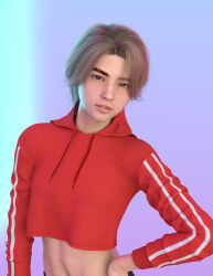 sexy sexy_boy sexy_male 3d 3d_(artwork) 3d_model render male male_only male_focus femboy femboy_only femboy_focus looking_at_viewer teasing_viewer teasing_look teasing_expression cute adorable oc original original_character myart austin_(zazkinkart) zazkinkart not_porn midriff_baring_shirt midriff deep_navel belly_button belly navel_fetish navel_visible boy 1boy 1boys