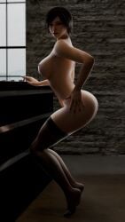 3d 3d_render ass asuka_kazama big_ass black_hair black_legwear black_thighhighs blender blender_3d breasts cg contrapposto female grabbing_own_ass hand_on_ass hand_on_hip indoors kazama_asuka kitchen_counter large_breasts looking_back modeling_pose nipples nude pussy realistic realistic_lighting seductive seductivereina short_hair solo standing stockings tekken tekken_8 thick_ass thighhighs wide_hips