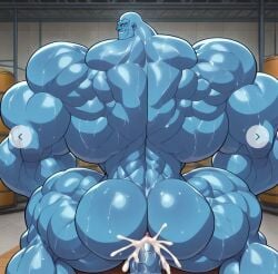 civitai ai_generated mauler_twins invincible invincible_(tv_series) bara gay gay_sex male male_only male/male hyper hyper_muscles ass butt muscular muscular_male back_view cum cumming cumming_from_anal_sex