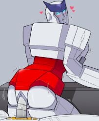 alien alien_humanoid artist:koumori666 desk hourglass_figure intersex looking_back male/male ratchet_(transformers) reverse_cowgirl_position robot robot_boy thick_thighs transformers transformers_g1 vaginal_penetration vaginal_sex valve_penetration valveplug yaoi