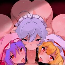 1boy 2d 3girls animated animated_image blonde_hair blowjob digital_media_(artwork) erect_penis erection fellatio female_focus flandre_scarlet gangbang grey_hair izayoi_sakuya katalashka licking_penis live2d longer_than_10_seconds looking_at_viewer looking_pleasured loop looping_animation maid maid_headdress naked open_mouth oral oral_sex penis purple_hair red_eyes remilia_scarlet ribbon saliva saliva_trail simple_background tagme tongue tongue_out touhou touhou_project vampire video
