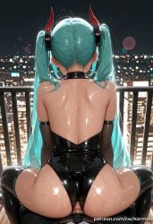 ai_generated hatsune_miku vocaloid kermixx 1girl long_hair thighhighs gloves 1boy bare_shoulders twintails very_long_hair tail ass hetero sweat boots horns penis solo_focus elbow_gloves shiny sex from_behind leotard shiny_skin aqua_hair night pov thigh_boots straddling sex_from_behind fishnets anal night_sky black_leotard shiny_clothes object_insertion fake_tail cityscape latex reverse_cowgirl_position anal_tail city_lights latex_legwear