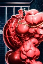 ai_generated autofellatio bara bondage civitai hellboy hellboy_(series) hyper hyper_balls hyper_genitalia hyper_muscles hyper_penis hyper_testicles male male_only muscular muscular_male shibari solo