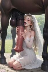 1girls ai_generated balls beastbride big_balls big_cock big_testicles blissful blonde_hair blush_lines blushing blushing_female braid braided_hair bridal_veil bride brown_fur centaur clothed_female cock_worship dangling_testicles devoted_look dripping_precum equine_genitalia equine_penis exposed_shoulders eyes_closed female female_on_feral flared_penis flower_in_hair flowers_in_hair hair_in_face hooves horse_penis horsecock huge_cock huge_testicles kneeling kneeling_female lace lace_trim licking_penis long_hair male marriage married_to_feral married_to_monster married_to_penis medial_ring monster monster_cock multicolored_penis patreon penis penis_sheath sitting_female size_difference smiling submissive submissive_bride submissive_female submissive_human sweaty testicles veined_penis veins veins_on_cock veins_on_dick veins_on_penis veiny_penis wedding wedding_dress wedding_veil white_clothing zoophilia