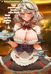 b34sty_0 patreon ai_generated watermark hololive hololive_advent hololive_english vtuber sakamata_chloe hair eyes white_hair black_hair multicolored_hair short_hair red_eyes breasts tits boobs large_breasts big_breasts big_tits big_titties large_tits large_titties big_boobs big_boobies large_boobs large_boobies standing looking_at_viewer staring_at_viewer smile blush holding_object closed_mouth maid maid_headdress maid_uniform maid_outfit gloves white_gloves cleavage_cutout tie bow_tie red_tie 1girl 1girls coffee indoors