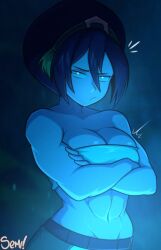 1girls abs armpits avatar_the_last_airbender blind blush confused female_focus hair_ornament huge_breasts mature_female mostly_clothed muscular muscular_female nickelodeon nickelodeon_animation_studio semidraws shiny_skin skimpy_clothes solo_female sweat the_legend_of_aang thick_thighs tomboy toph_bei_fong wide_hips