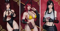 3d 3girls 4k black_hair chocolate demon_girl female female_only final_fantasy final_fantasy_vii glowing_eyes horns large_ass legs original original_character pointy_ears primrose red_hair ryanreos sinia succubus succubus_horns thighs tifa_lockhart valentines_day