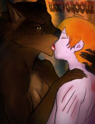 abuse abused anthro anthro_dominating_human canid canine canis cover cover_art cover_page dominant dominant_anthro dominant_female duo female female_anthro hi_res human human_on_anthro interspecies larger_female male male/female mammal mary_hoven scratches size_difference smaller_human submissive submissive_human submissive_male wolf wolfgroove