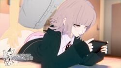 1boy 1boy1girl 1girl 1girls 3d backpack collar danganronpa danganronpa_2:_goodbye_despair from_behind gaming koikatsu medium_breasts nanami_chiaki necktie orangedonut33 pale_skin panties petite pink_eyes pink_hair prone_bone sex short_hair sound sweater tagme video