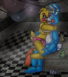 anthro anthro_penetrating avian barkingdragon bird blue_eyes duo female female_penetrated five_nights_at_freddy's five_nights_at_freddy's_2 genitals kissing lagomorph leporid machine male male_penetrating male_penetrating_female mammal nipple_slip nipples penetration penis rabbit sex straight toy_bonnie_(fnaf) toy_chica_(fnaf) video_games