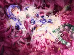 1girl anal blue_hair breasts bukkake censored clitoral_stimulation closed_eyes clothing_aside cum cum_in_mouth cum_in_pussy cum_on_body cum_on_tongue eaten_then_fucked egg facial female_prey forced_orgasm funamushi_(funa) game_asset grabbed_by_tentacles grabbing_another's_breast groping inside_creature interspecies kunugi_chiaki lactation large_breasts monster monster_on_female nipples non-web_source official_art open_mouth orgasm panties panties_aside pee peeing prism_saber_forte pussy rape restrained self-datamine short_hair shugo_seijo_prism_saber solo spread_legs tears tentacle_in_nose tentacle_pit tentacle_sex tentacles tongue torn_clothes underwear vaginal vaginal_penetration variant_set visual_novel_cg vore white_panties