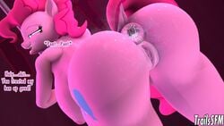 3d after_sex anthro anus ass bent_over big_butt bodily_fluids cum cum_in_ass cum_inside cutie_mark dialogue equid equine female friendship_is_magic genital_fluids genitals horse huge_butt looking_pleasured mammal my_little_pony nude pinkie_pie_(mlp) pony puffy_anus pussy straight_hair tongue tongue_out trailssfm