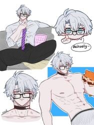 1boy gay glasses honkai:_star_rail hot_nerd male male_only muscles nerd nerdnon phainon_(honkai:_star_rail) solo solo_male